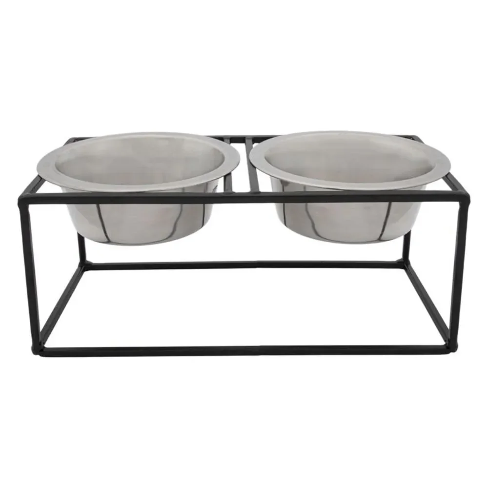 Stainless Steel Pet Bowl and Water Bowl Set with Raised Frame